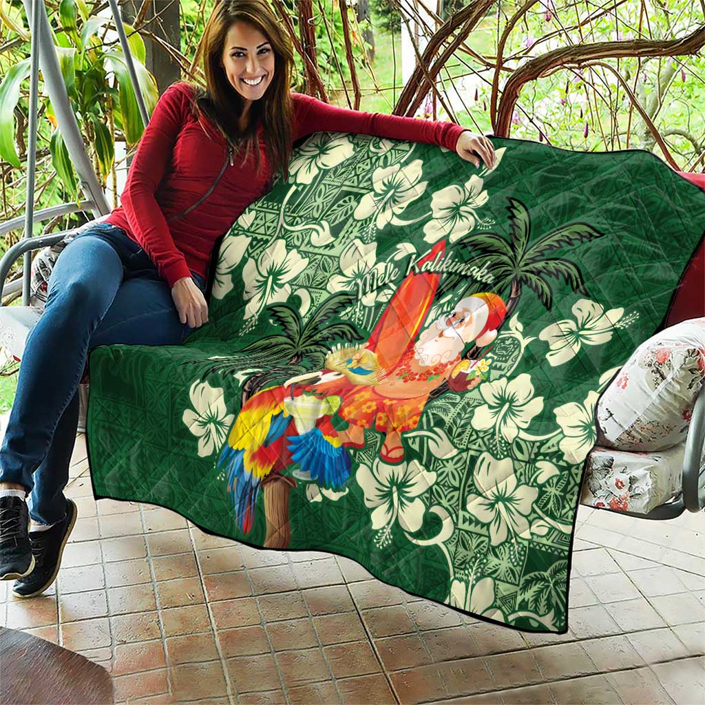 Moss Green Tropical Christmas Hawaii Tapa Quilt Aloha Santa Drink Party - Polynesian Pride