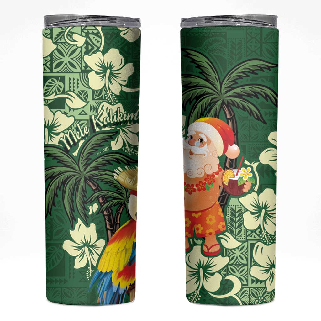 Moss Green Tropical Christmas Hawaii Tapa Skinny Tumbler Aloha Santa Drink Party LT7 Green - Polynesian Pride