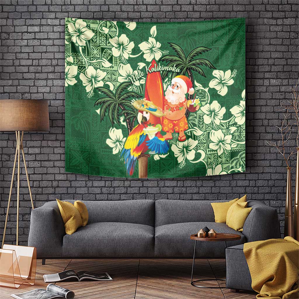 Moss Green Tropical Christmas Hawaii Tapa Tapestry Aloha Santa Drink Party LT7 Green - Polynesian Pride