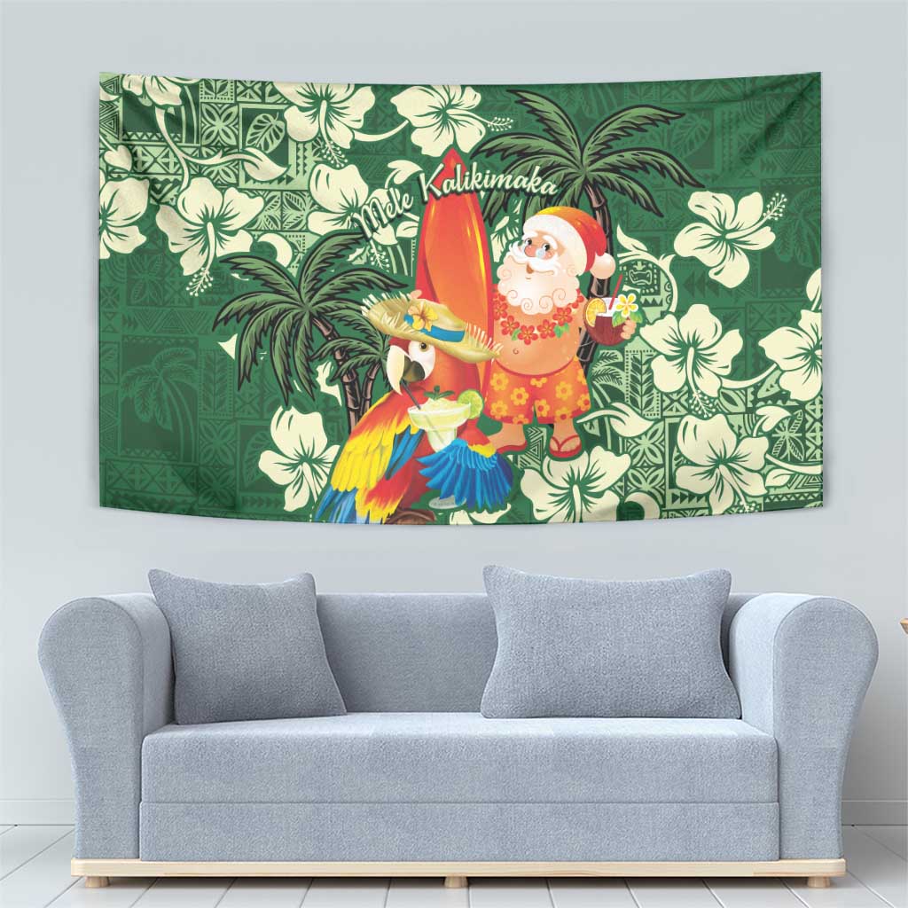 Moss Green Tropical Christmas Hawaii Tapa Tapestry Aloha Santa Drink Party LT7 - Polynesian Pride