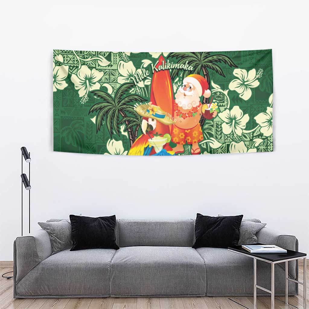 Moss Green Tropical Christmas Hawaii Tapa Tapestry Aloha Santa Drink Party LT7 - Polynesian Pride