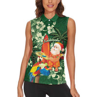 Moss Green Tropical Christmas Hawaii Tapa Women Sleeveless Polo Shirt Aloha Santa Drink Party LT7 - Polynesian Pride