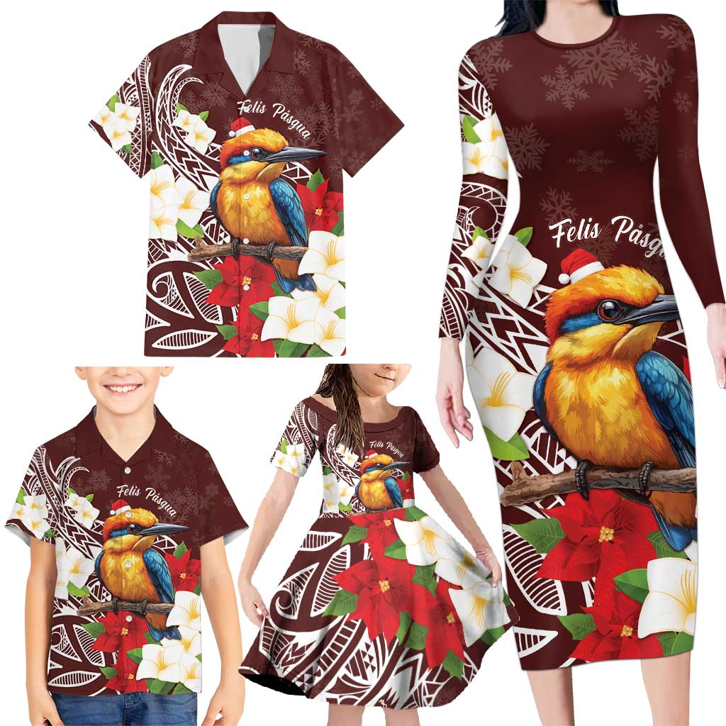 Felis Pasgua Guam Family Matching Long Sleeve Bodycon Dress and Hawaiian Shirt Christmas Sihek Kingfisher with Guasali LT7 - Polynesian Pride