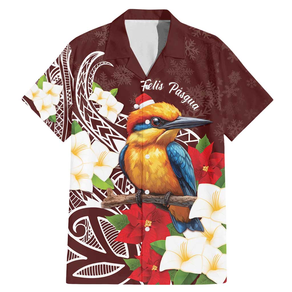 Felis Pasgua Guam Family Matching Mermaid Dress and Hawaiian Shirt Christmas Sihek Kingfisher with Guasali LT7 Dad's Shirt - Short Sleeve Crimson - Polynesian Pride