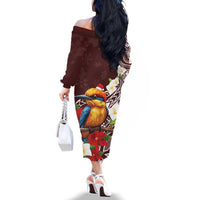 Felis Pasgua Guam Family Matching Off The Shoulder Long Sleeve Dress and Hawaiian Shirt Christmas Sihek Kingfisher with Guasali LT7 - Polynesian Pride