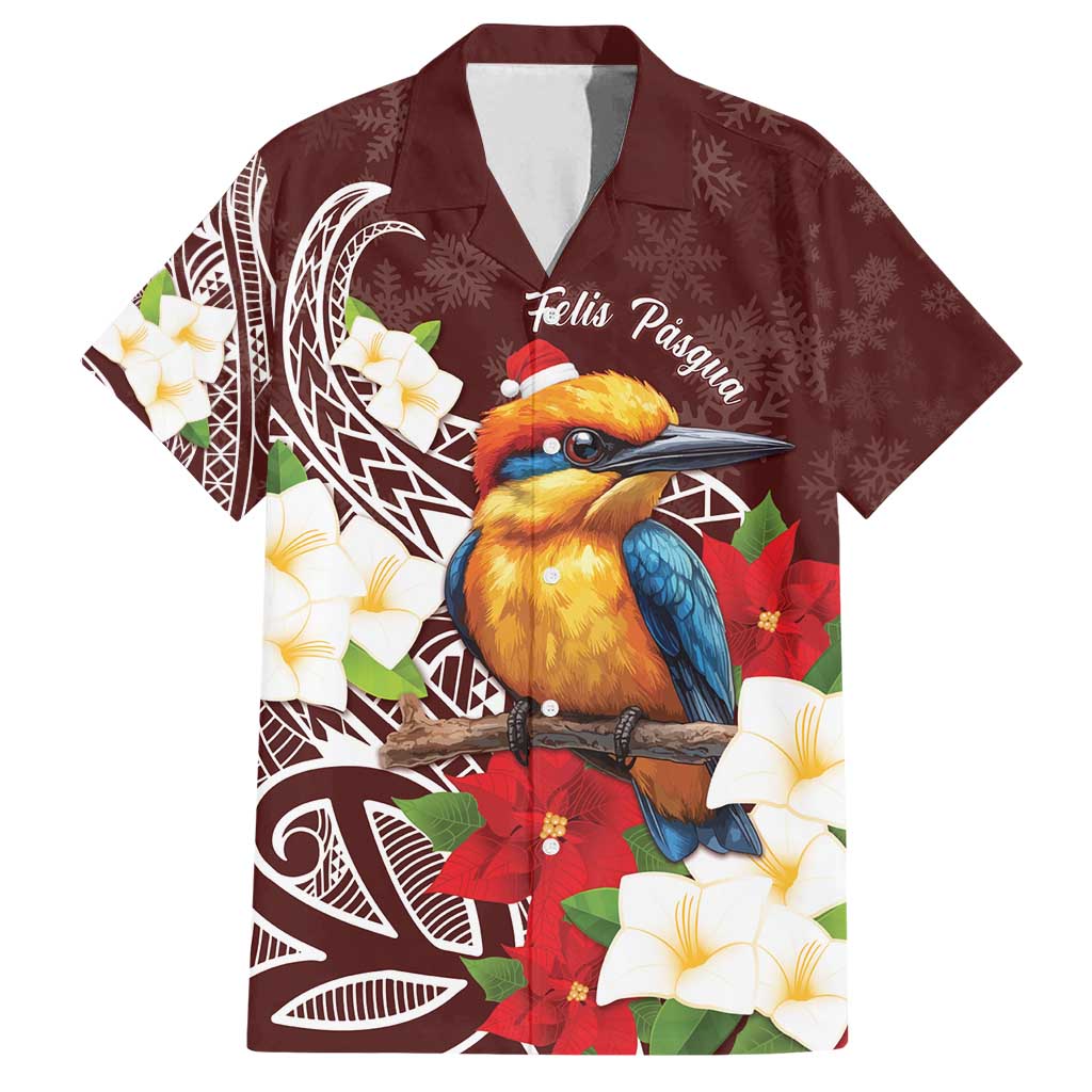 Felis Pasgua Guam Family Matching Off Shoulder Maxi Dress and Hawaiian Shirt Christmas Sihek Kingfisher with Guasali LT7 Dad's Shirt - Short Sleeve Crimson - Polynesian Pride