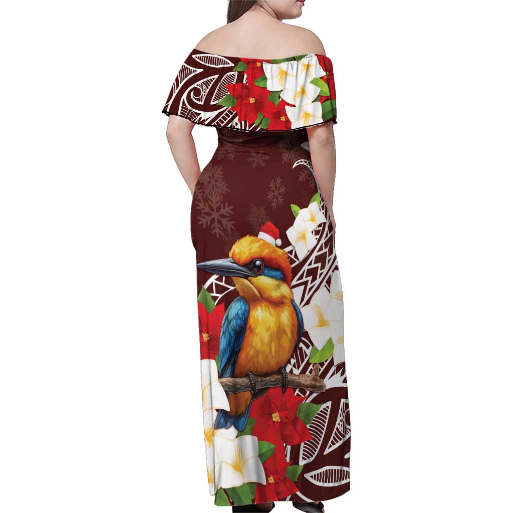 Felis Pasgua Guam Family Matching Off Shoulder Maxi Dress and Hawaiian Shirt Christmas Sihek Kingfisher with Guasali LT7 - Polynesian Pride