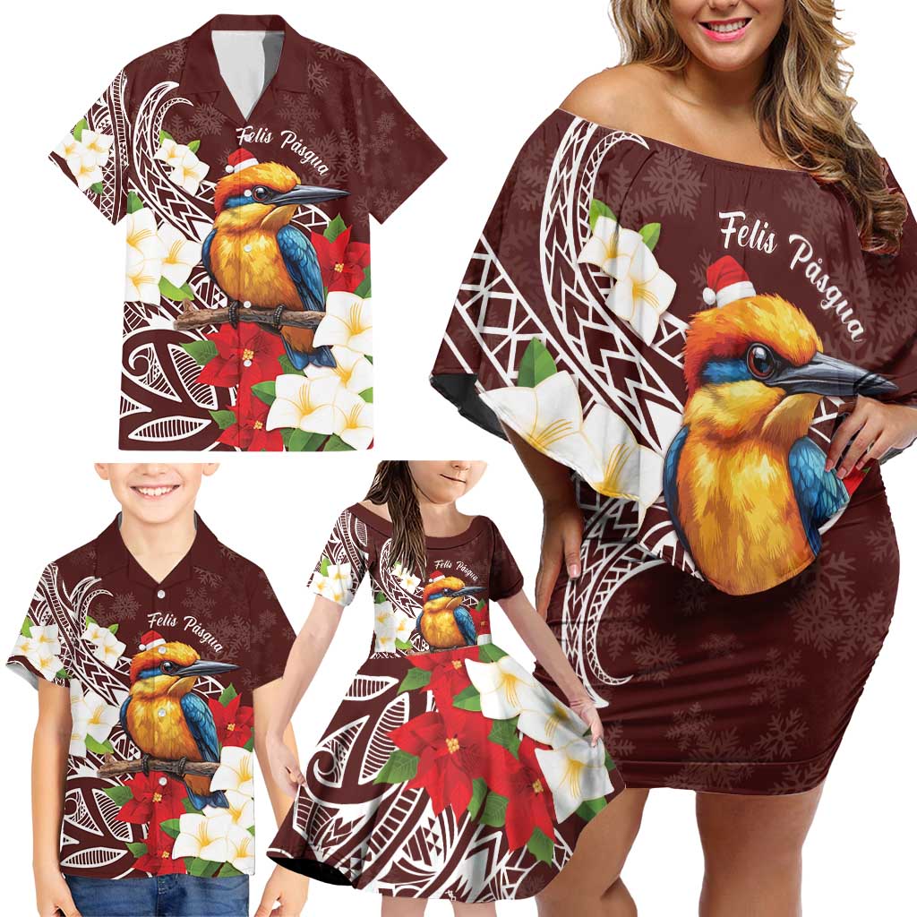 Felis Pasgua Guam Family Matching Off Shoulder Short Dress and Hawaiian Shirt Christmas Sihek Kingfisher with Guasali LT7 - Polynesian Pride