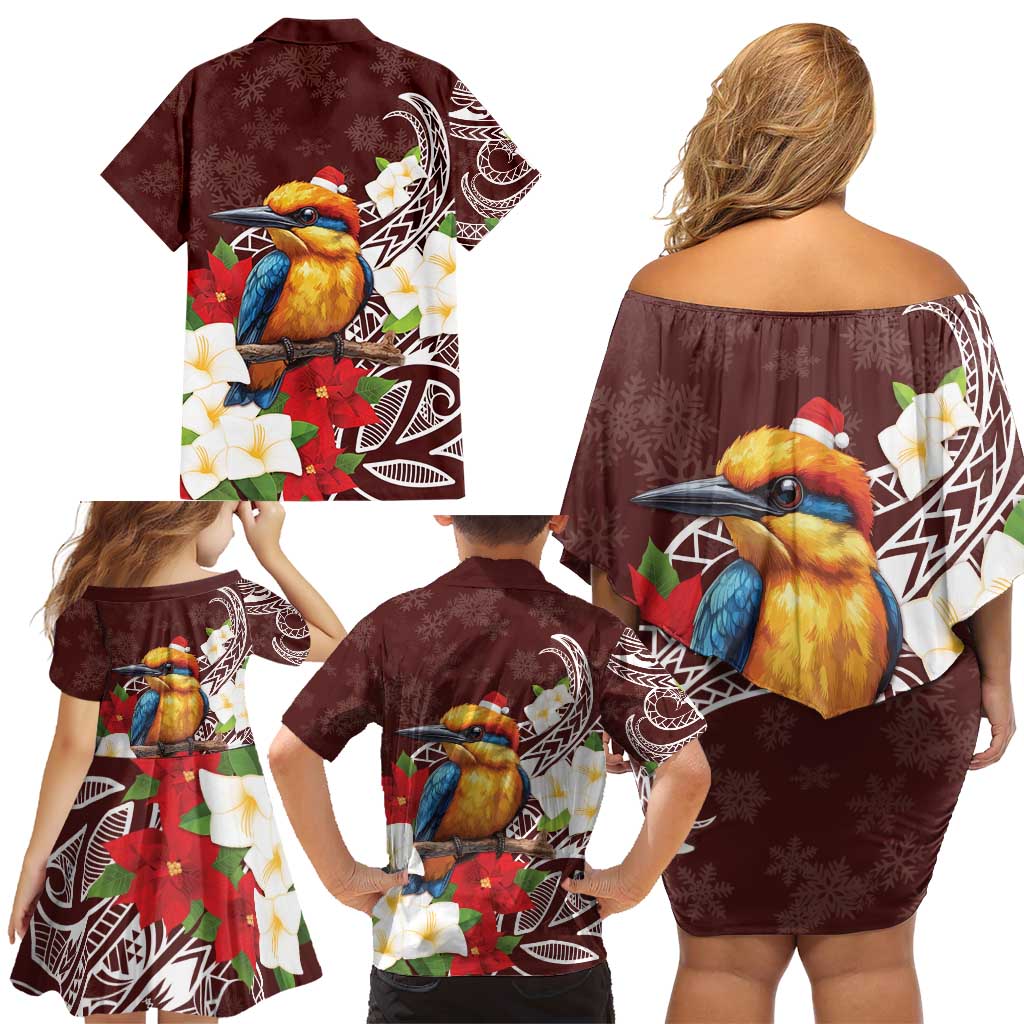 Felis Pasgua Guam Family Matching Off Shoulder Short Dress and Hawaiian Shirt Christmas Sihek Kingfisher with Guasali LT7 - Polynesian Pride