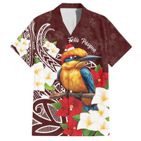 Felis Pasgua Guam Family Matching Puletasi and Hawaiian Shirt Christmas Sihek Kingfisher with Guasali LT7 Dad's Shirt - Short Sleeve Crimson - Polynesian Pride