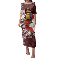 Felis Pasgua Guam Family Matching Puletasi and Hawaiian Shirt Christmas Sihek Kingfisher with Guasali LT7 Mom's Dress Crimson - Polynesian Pride