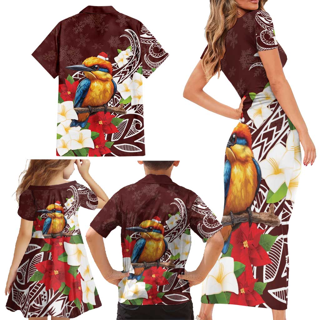 Felis Pasgua Guam Family Matching Short Sleeve Bodycon Dress and Hawaiian Shirt Christmas Sihek Kingfisher with Guasali LT7 - Polynesian Pride