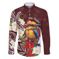 Felis Pasgua Guam Family Matching Summer Maxi Dress and Hawaiian Shirt Christmas Sihek Kingfisher with Guasali LT7 Dad's Shirt - Long Sleeve Crimson - Polynesian Pride