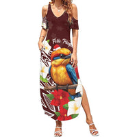 Felis Pasgua Guam Family Matching Summer Maxi Dress and Hawaiian Shirt Christmas Sihek Kingfisher with Guasali LT7 Mom's Dress Crimson - Polynesian Pride