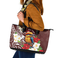 Felis Pasgua Guam Leather Tote Bag Christmas Sihek Kingfisher with Guasali LT7 Crimson - Polynesian Pride