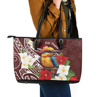 Felis Pasgua Guam Leather Tote Bag Christmas Sihek Kingfisher with Guasali LT7 - Polynesian Pride