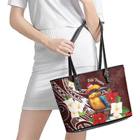 Felis Pasgua Guam Leather Tote Bag Christmas Sihek Kingfisher with Guasali LT7 - Polynesian Pride