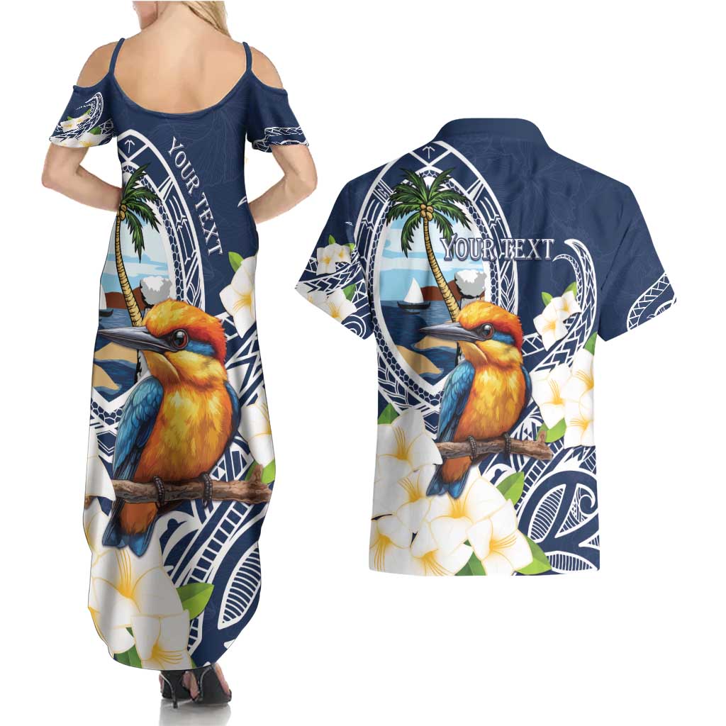 Hafa Adai Guam Couples Matching Summer Maxi Dress and Hawaiian Shirt Sihek Guam Kingfisher with Guasali LT7 - Polynesian Pride