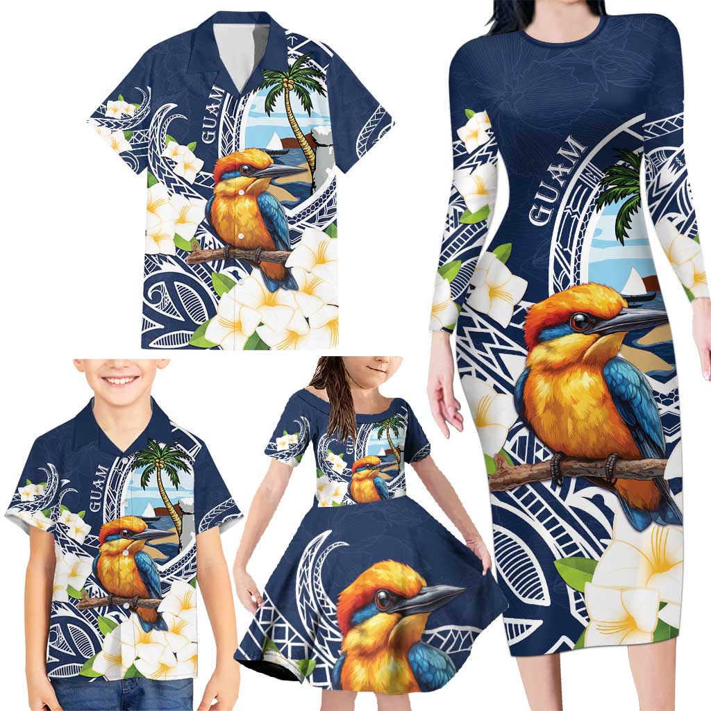 Hafa Adai Guam Family Matching Long Sleeve Bodycon Dress and Hawaiian Shirt Sihek Guam Kingfisher with Guasali LT7 - Polynesian Pride