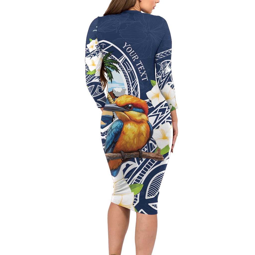 Hafa Adai Guam Family Matching Long Sleeve Bodycon Dress and Hawaiian Shirt Sihek Guam Kingfisher with Guasali LT7 - Polynesian Pride