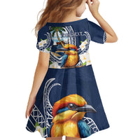Hafa Adai Guam Family Matching Off The Shoulder Long Sleeve Dress and Hawaiian Shirt Sihek Guam Kingfisher with Guasali LT7 - Polynesian Pride