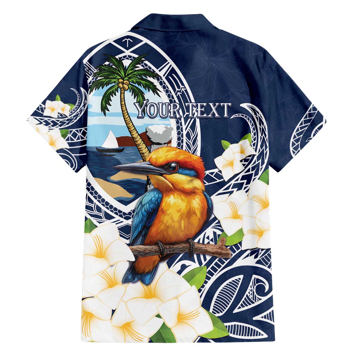 Hafa Adai Guam Family Matching Off The Shoulder Long Sleeve Dress and Hawaiian Shirt Sihek Guam Kingfisher with Guasali LT7 - Polynesian Pride