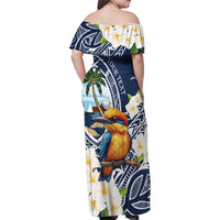 Hafa Adai Guam Family Matching Off Shoulder Maxi Dress and Hawaiian Shirt Sihek Guam Kingfisher with Guasali LT7 - Polynesian Pride