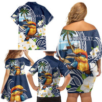 Hafa Adai Guam Family Matching Off Shoulder Short Dress and Hawaiian Shirt Sihek Guam Kingfisher with Guasali LT7 - Polynesian Pride