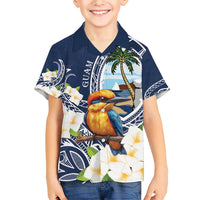 Hafa Adai Guam Family Matching Short Sleeve Bodycon Dress and Hawaiian Shirt Sihek Guam Kingfisher with Guasali LT7 Son's Shirt Navy Blue - Polynesian Pride