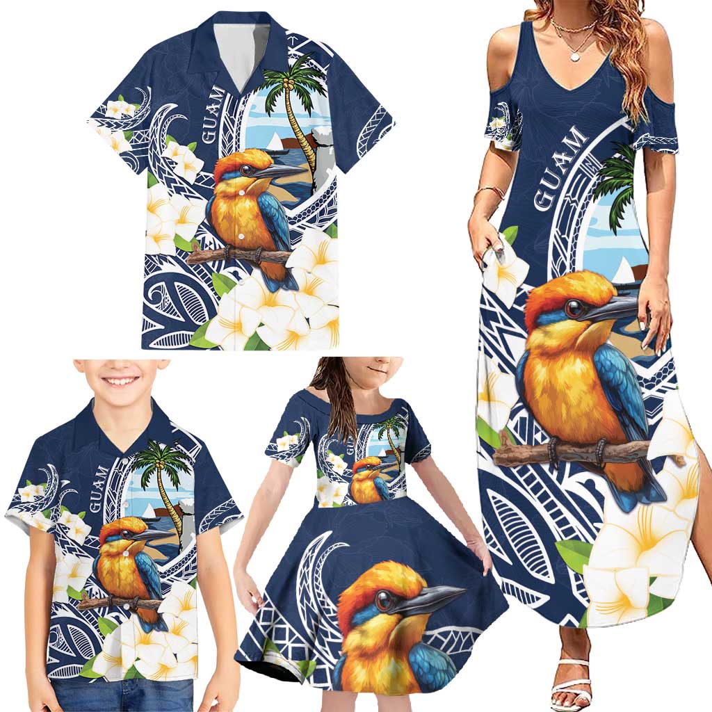 Hafa Adai Guam Family Matching Summer Maxi Dress and Hawaiian Shirt Sihek Guam Kingfisher with Guasali LT7 - Polynesian Pride
