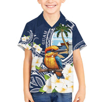Hafa Adai Guam Family Matching Summer Maxi Dress and Hawaiian Shirt Sihek Guam Kingfisher with Guasali LT7 Son's Shirt Navy Blue - Polynesian Pride