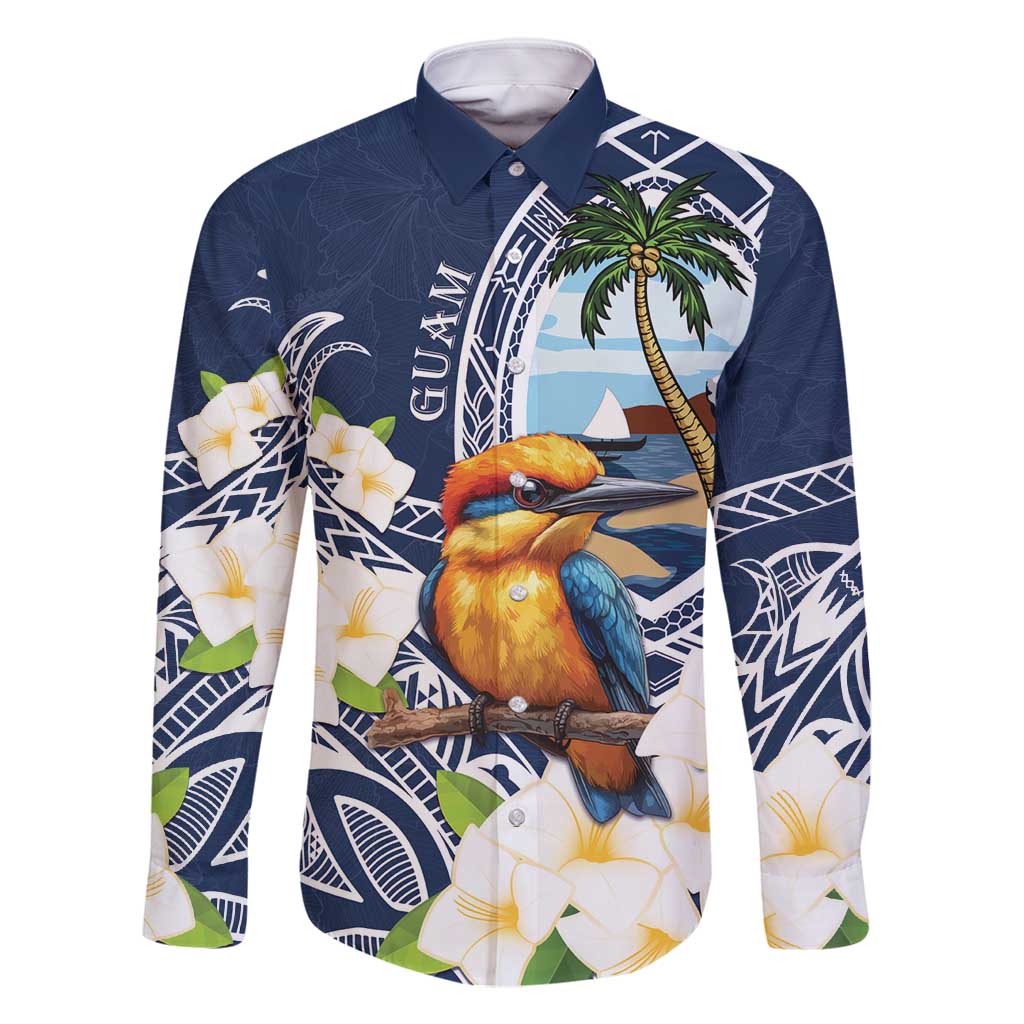 Hafa Adai Guam Family Matching Tank Maxi Dress and Hawaiian Shirt Sihek Guam Kingfisher with Guasali LT7 Dad's Shirt - Long Sleeve Navy Blue - Polynesian Pride