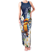Hafa Adai Guam Family Matching Tank Maxi Dress and Hawaiian Shirt Sihek Guam Kingfisher with Guasali LT7 Mom's Dress Navy Blue - Polynesian Pride