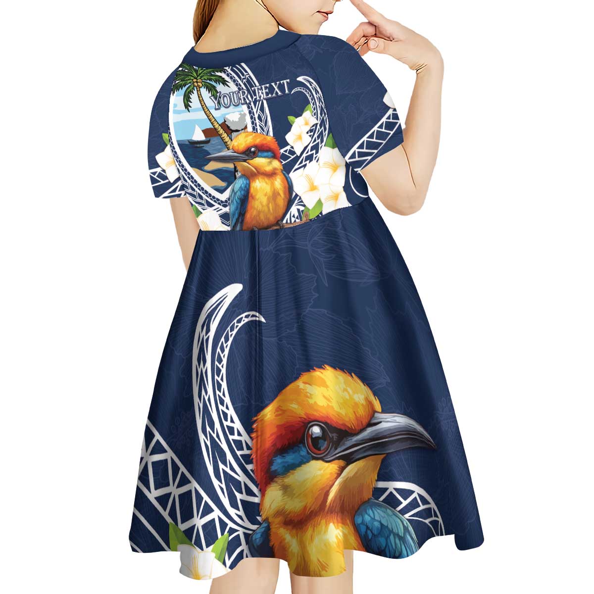 Hafa Adai Guam Kid Short Sleeve Dress Sihek Guam Kingfisher with Guasali