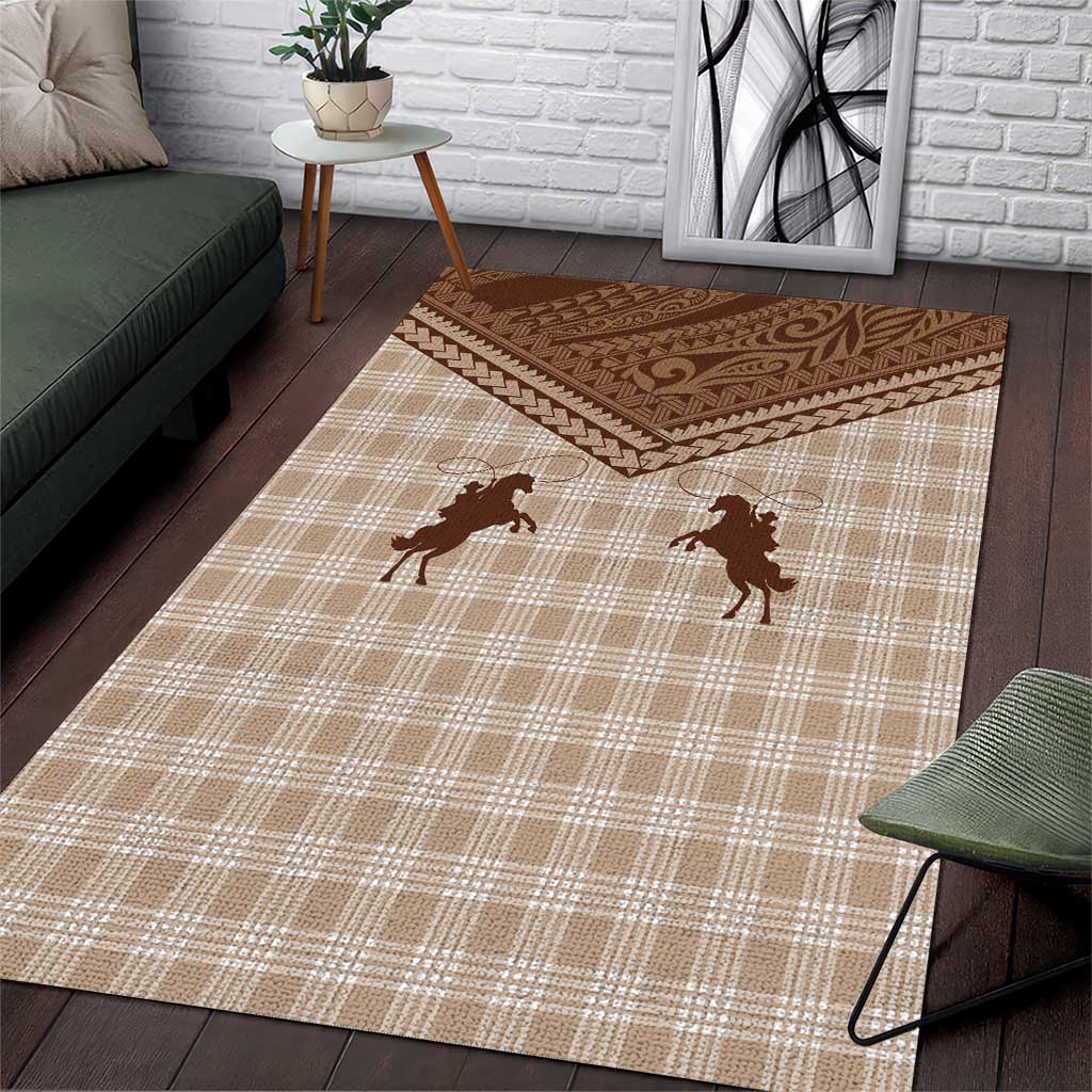Aloha Hawaii Cowboys Paniolo Area Rug Beige Palaka - Polynesian Pride