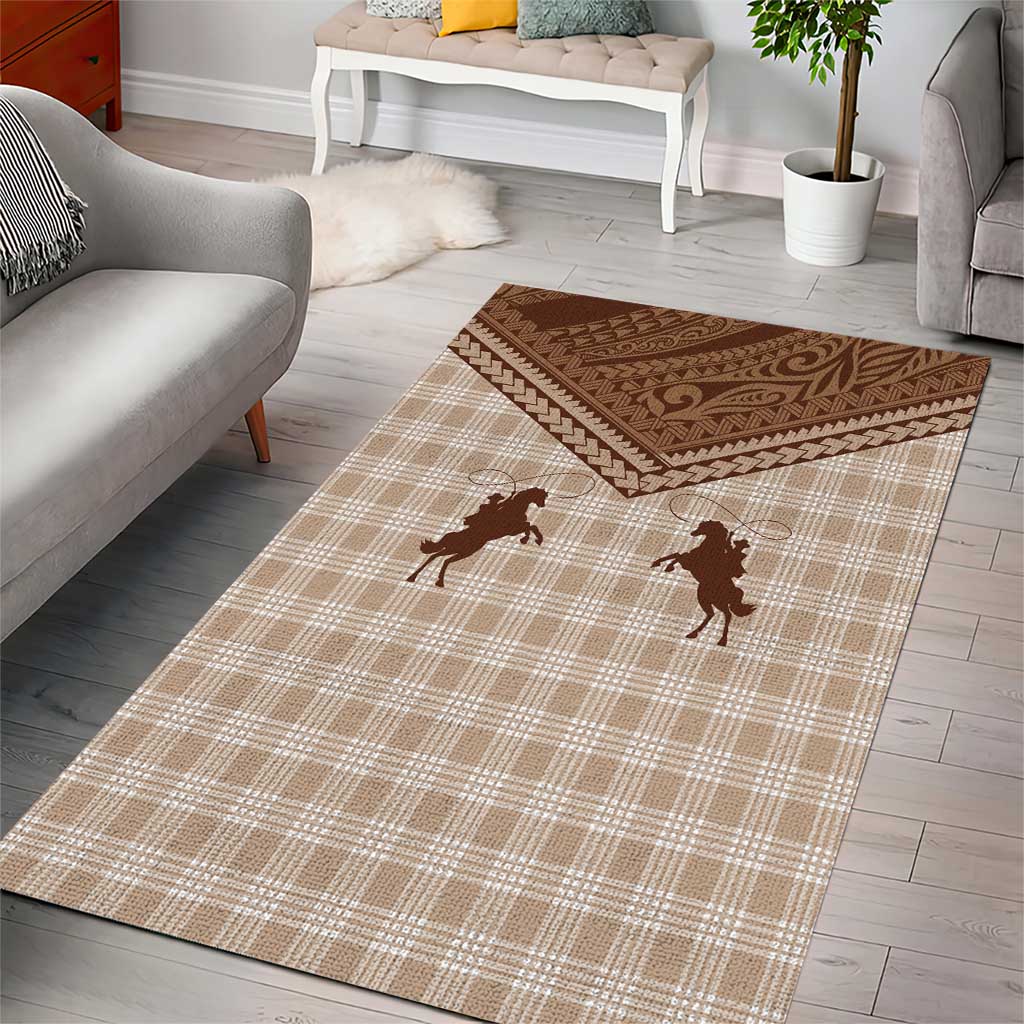 Aloha Hawaii Cowboys Paniolo Area Rug Beige Palaka - Polynesian Pride
