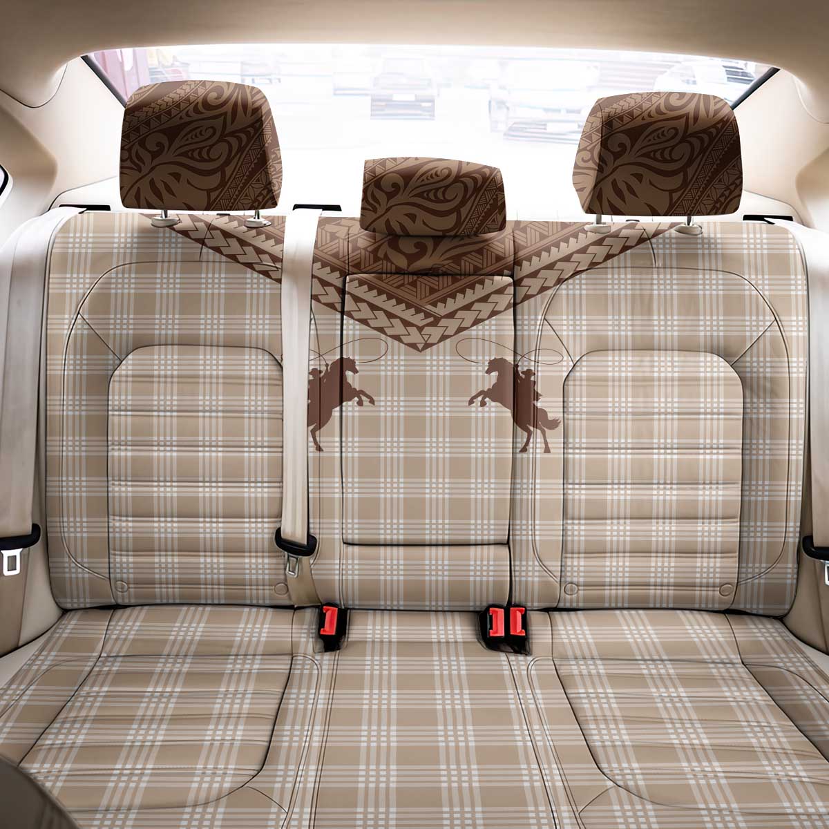 Aloha Hawaii Cowboys Paniolo Back Car Seat Cover Beige Palaka - Polynesian Pride