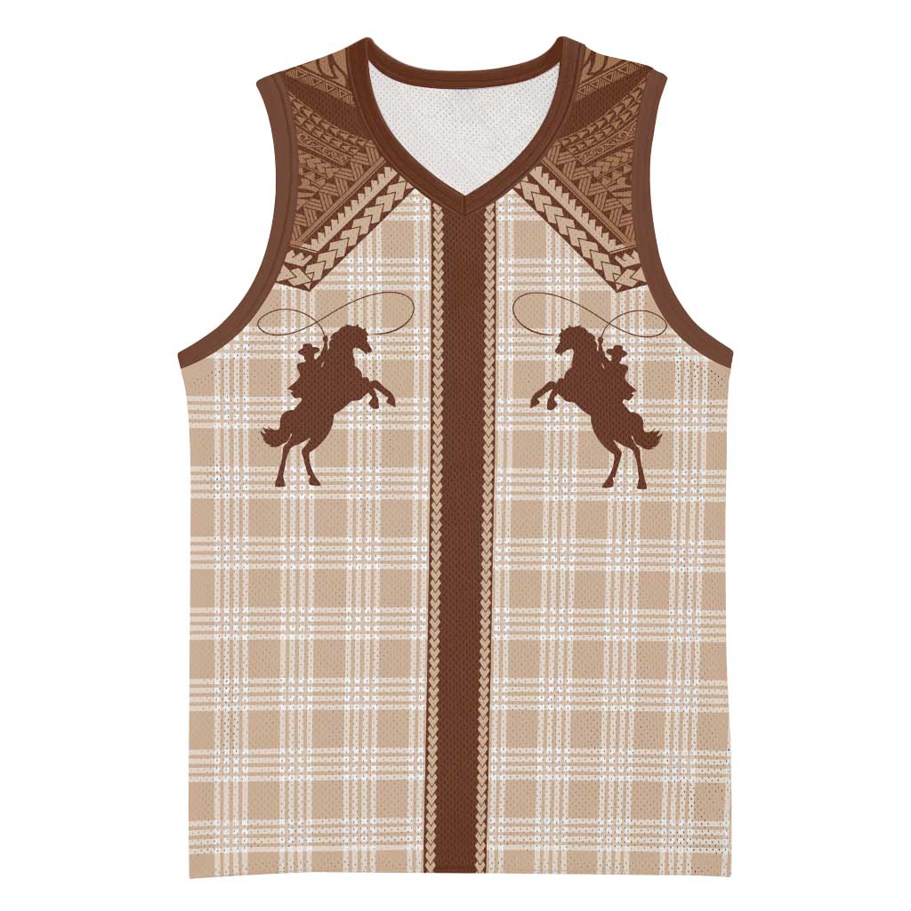 Aloha Hawaii Cowboys Paniolo Basketball Jersey Beige Palaka - Polynesian Pride