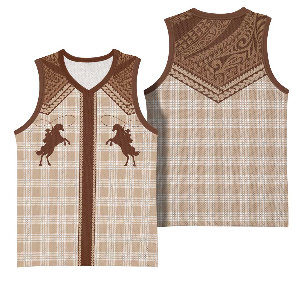 Aloha Hawaii Cowboys Paniolo Basketball Jersey Beige Palaka - Polynesian Pride