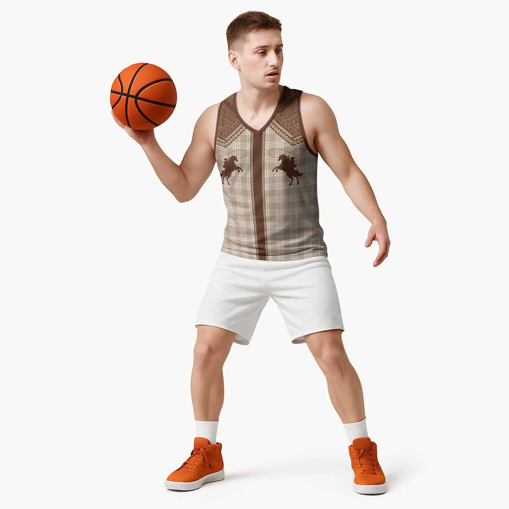 Aloha Hawaii Cowboys Paniolo Basketball Jersey Beige Palaka - Polynesian Pride