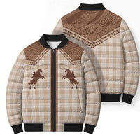 Aloha Hawaii Cowboys Paniolo Bomber Puffer Jacket Beige Palaka - Polynesian Pride