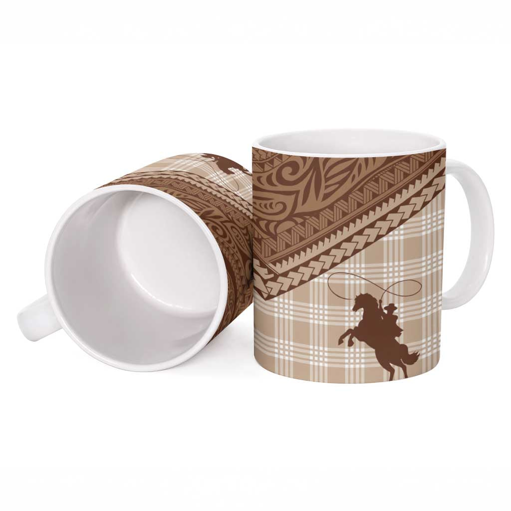Aloha Hawaii Cowboys Paniolo Ceramic Mug Beige Palaka - Polynesian Pride