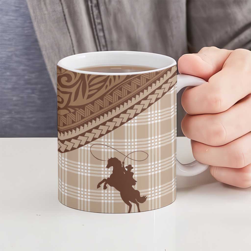 Aloha Hawaii Cowboys Paniolo Ceramic Mug Beige Palaka - Polynesian Pride
