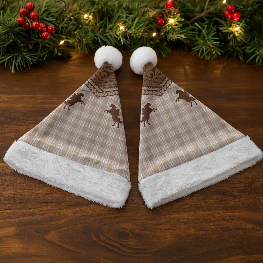 Aloha Hawaii Cowboys Paniolo Christmas Santa Hat Beige Palaka - Polynesian Pride