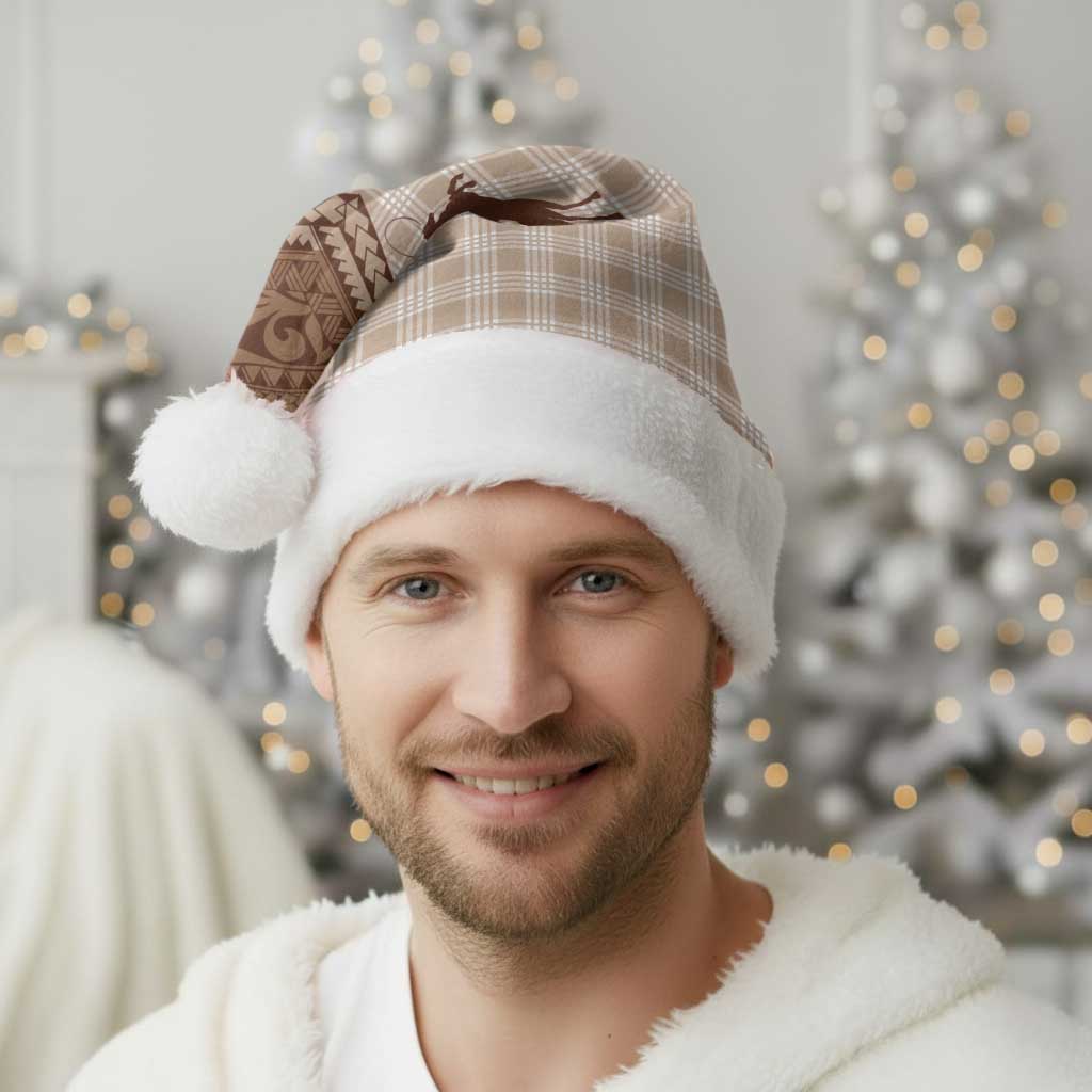 Aloha Hawaii Cowboys Paniolo Christmas Santa Hat Beige Palaka - Polynesian Pride