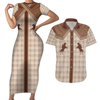 Aloha Hawaii Cowboys Paniolo Couples Matching Short Sleeve Bodycon Dress and Hawaiian Shirt Beige Palaka LT7 Beige - Polynesian Pride