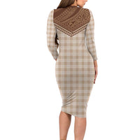 Aloha Hawaii Cowboys Paniolo Family Matching Long Sleeve Bodycon Dress and Hawaiian Shirt Beige Palaka LT7 - Polynesian Pride