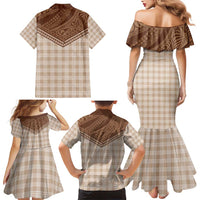 Aloha Hawaii Cowboys Paniolo Family Matching Mermaid Dress and Hawaiian Shirt Beige Palaka LT7 - Polynesian Pride