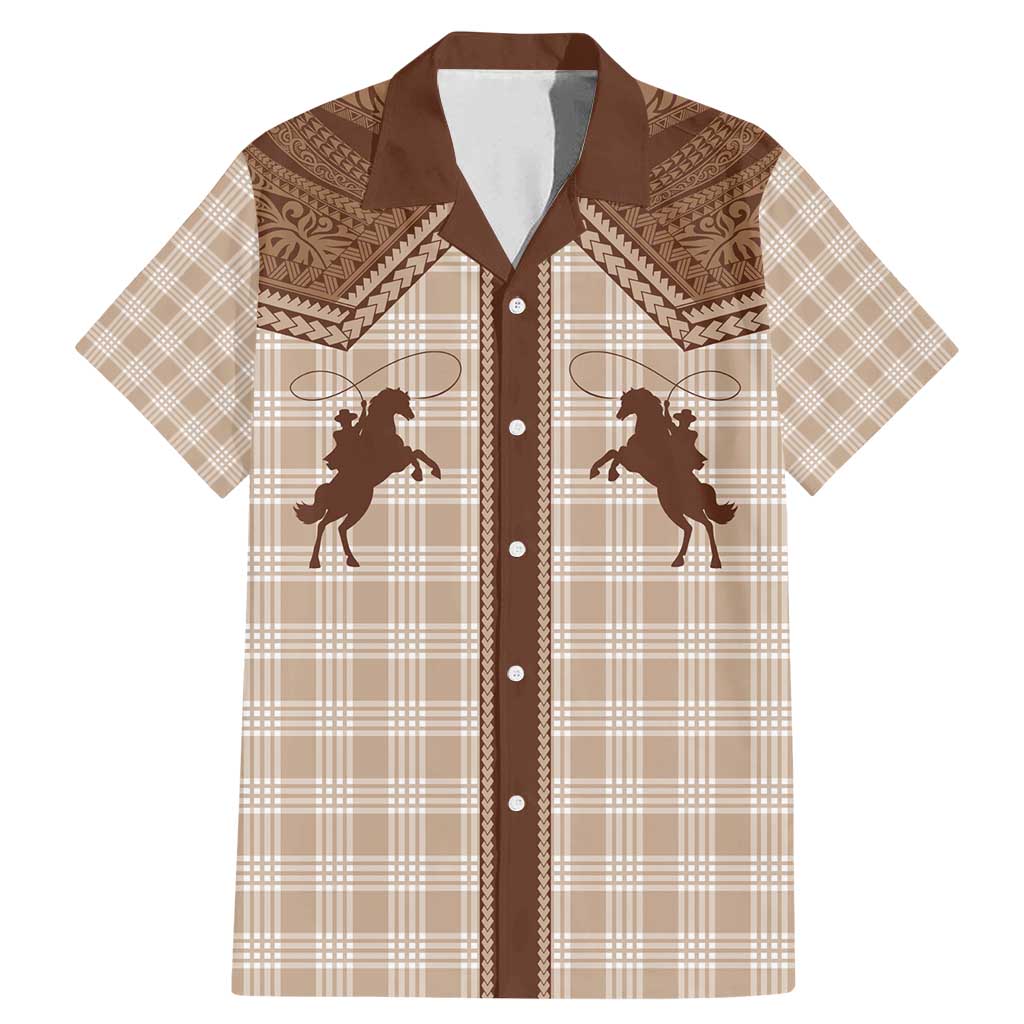 Aloha Hawaii Cowboys Paniolo Family Matching Mermaid Dress and Hawaiian Shirt Beige Palaka LT7 Dad's Shirt - Short Sleeve Beige - Polynesian Pride