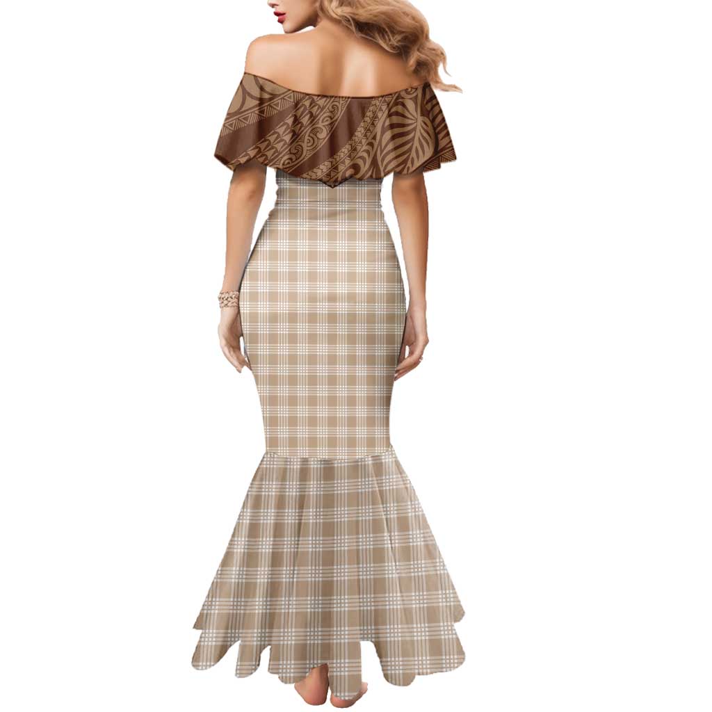 Aloha Hawaii Cowboys Paniolo Family Matching Mermaid Dress and Hawaiian Shirt Beige Palaka LT7 - Polynesian Pride